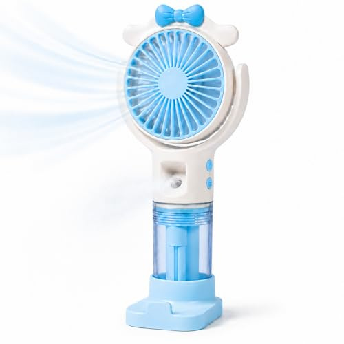 Ricomso Handheld Misting Fan with Phone Stand Base | Rechargeable Mini Fan with 3 Speeds, Portable Personal Cooling Fan for Desk, Travel & Office