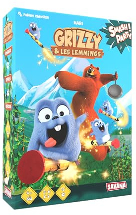 SAVANA - Smash Party | Grizzy et Les Lemmings, Jeu de société coopératif Familial pour Enfants de 4 Ans et Plus | Course, dés et Collection, 2-6 Joueurs, 15 Min, inspiré de la série animée.