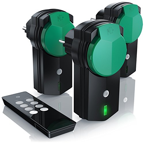 CSL - Outdoor Funksteckdosen Set 3 1 - für den Außenbereich - 3x Funkschalter-Steckdosen inkl. Fernbedieung - LED-Statusanzeige - integrierter erhöhter Berührungsschutz - 3680W - IPX4