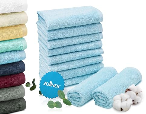 ZOLLNER 10er Set Seiftücher in 30x30 cm - saugstarke und weiche Waschlappen in hellblau - mit praktischem Aufhänger - waschbar bis 60°C - Baumwolle - Hotelqualität