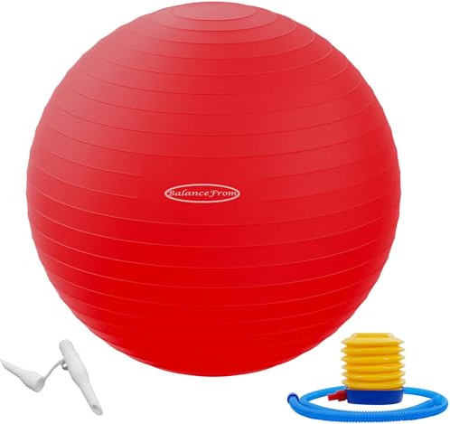 BalanceFrom anti-bristande och halkfri träningsboll yogaboll fitnessboll förlossningsboll med snabb pump, 0,9 kg kapacitet (48–55 cm, M, röd)