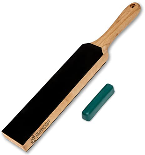 BeaverCraft LS6 Leder Streichriemen zum Schärfen von Messern mit Polierpaste - Schärfset Lederriemen - Schnitzmesser Set Abziehpaste - Holzschnitzschärfer