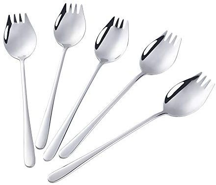 Buyer Star Silver Sporks 2 in 1 Spoons Forks 5 Pieces Stainless Steel Reusable Metal Korean Soup Dinner Spoons Camping Flatware