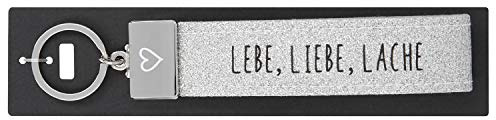 Depesche 4298-038 Schlaufen Schlüsselanhänger aus Filz, mit graviertem Metallabschluss und kultigem Aufdruck, Lebe, Liebe, Lache, Silber, Circa 18,7 x 4,4 x 1 cm