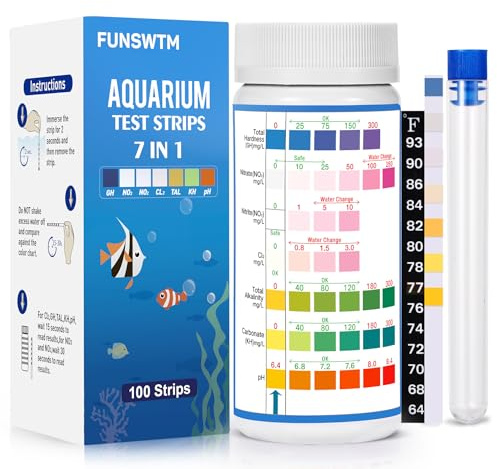 Aquarium Test Strips for Freshwater Fish: 7 in 1 Fish Tank Water Testing Kit for Aquarium Pond - Accurate Testing Nitrate Nitrite Hardness Free Chlorine pH Carbonate Total Alkalinity-100 Strips