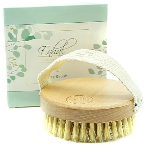 Enhal Premium Körperbürste mittelweich | gegen Cellulite | Profi Trockenbürste | Plastikfrei Naturborsten | Buchenholz | Lymphdrainage | Massagebürste | Body Dry Brush