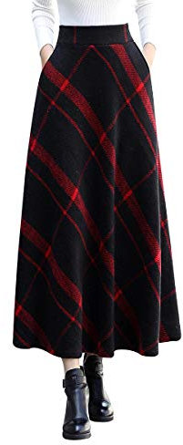 BiilyLi Jupe Longue Femme Élégant rayée à Carreaux Haute Taille Hiver Chaud Maxi Jupe en Laine Mode A-Line Taille élastique Jupe Casual Party Gris-XXXL