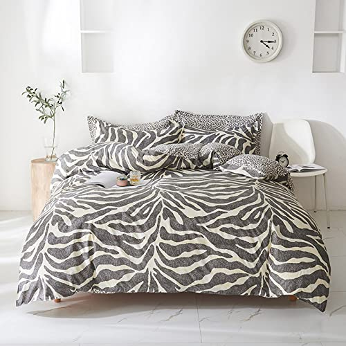 RFFLUX 100% Microfaser Bettwäsche 200x200 cm 3teilig mit Reißverschluss 3D grau abstrakt Leopardenmuster Sommerbettwäsche Sets Warme Winter Weich und Angenehme Bettbezug mit 2 Kissenbezug 80x80 cm