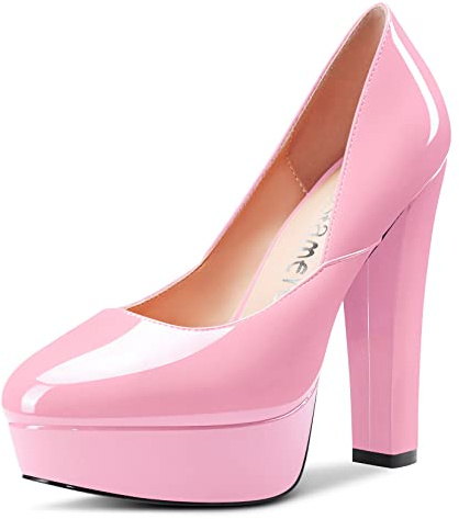 Castamere Femmes Haut High Talon Heel Bloc Chunky Plate-Forme Rond Bout Slip-on Escarpins Classique Cute Dress 13 CM Heels Chaussures