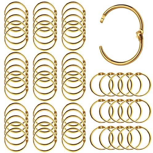 Vegena Bokringar, 100 stycken ringpärmar, 30 mm bindningsringar, bokbindningsringar, indexkort, ring för klippbok, album, memohylla, hantverk, nyckelringar (30 cm, guld)