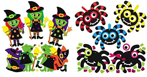 Baker Ross AX219 Halloween Hexen Mix & Match Deko Magnete Bastelset für Kinder - 8 Stück & Halloween-Spinnen-Magnetsets, Mischen & passend Machen, 8er-Packung, Kunst und Basteln für Kinder, AX263