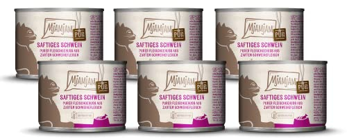 MjAMjAM - Premium Nassfutter für Katzen - Purer Fleischgenuss saftiges Schwein pur, 6er Pack (6 x 200 g), getreidefrei mit extra viel Fleisch