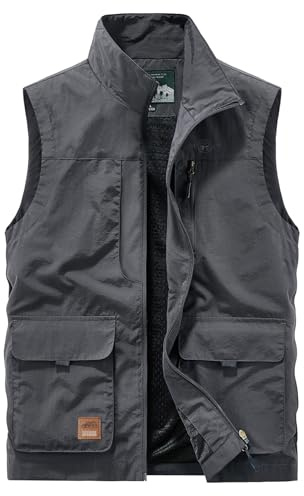 Btmpmcs Chaleco de Pesca para Hombre Reportero al Aire Libre Chalecos Multibolsillos casual transpirable Chaleco sin Mangas Acampa fotografía Chaqueta Viajes Deportes Chalecos