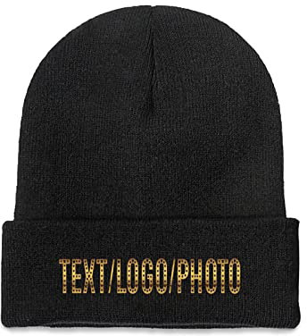 Benutzerdefinierte Unisex warme weiche Kopfbedeckung für Männer und Frauen, fügen Sie Ihr eigenes Bild mit Bündchen hinzu, schwarz, Schwarz , One size