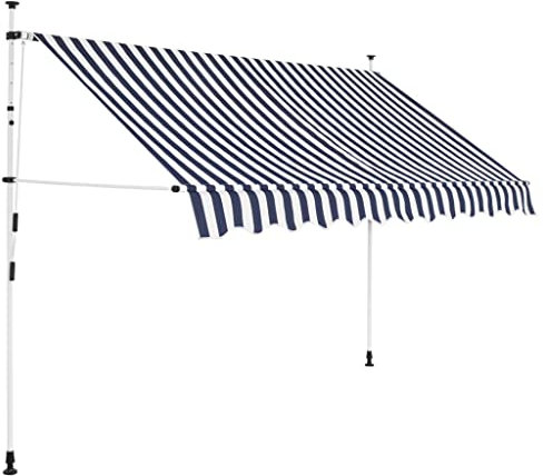 Annlera Tenda A Braccio Per Esterno（200-300）x250 cm Tenda Da Sole Autoportante Tende Da Balcone Esterne Tenda Da Sole Retrattile Manuale Tenda Da Sole Senza Forare Blu E Bianco
