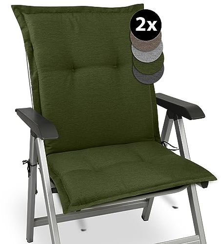 Beautissu 2er Set Premium Gartenstuhlauflage Niedriglehner 105x50x7cm Polster Auflage Niederlehner Auflagen Gartenstuhl Made in EU Robuster Stoff & UV-Lichtechtheit HighLux NL Sitzkissen Dunkelgrün