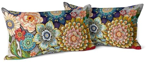 Snylcce Boho-kuddöverdrag, 2 st., blommiga, färgglada och bohemiska, för sovrum, soffa och heminredning, 30 x 50 cm, sammet, kort plysch