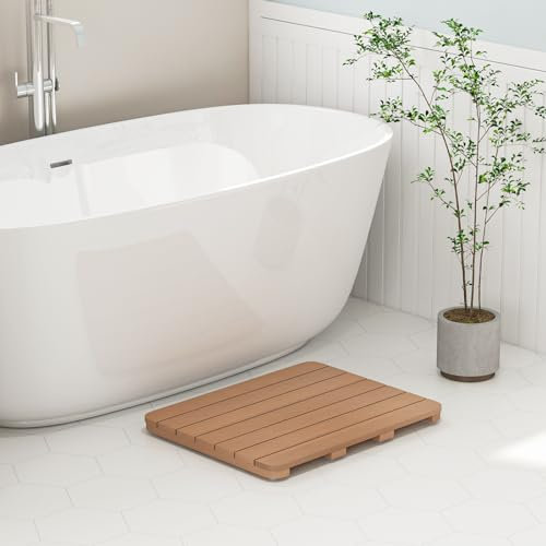 GIANTEX Badematte rutschfest Holzoptik, Duschmatte wasserdicht aus HIPS, Toilettenmatte bis 150kg belastbar, Badvorleger mit Gummifüßen, Saunamatte Bodenmatte für den Innen- und Außenbereich 60x48 cm