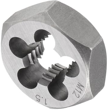 CoCud Sechskant-Schneideisen, M12 x 1,5 Steigung, Schneidwerkzeug aus kohlenstoffhaltigem Stahl für zylindrische Rohrgewinde mit 5 Spanlöchern - (Anwendungen: zur Gewindereparatur)