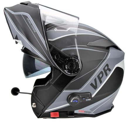 ViPER RSV171 Bluetooth Flip up Motorcycle Motorbike Bike Crash Helmets With Drop-Down Sun Visor Helmet ECE 22.06 Approved Unisex Adult Racing Touring Cruising Bike Wear (Zone Matt/Black Grey, S)