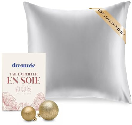 Dreamzie - Seidenkissenbezug 80x80cm - 100% Seide - Silbergrau | Oeko-Tex zertifiziert · mit Reißverschluss · Kissenbezug Seide · 100% Maulbeerseide · 19 Momme · für Haare & Haut