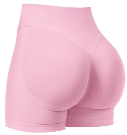 VOYJOY Women Workout Impact Shorts 2.5/ 3.6/ 4.5/ 6 Scrunch Butt Lifting Gym Seamless Booty Biker Shorts Pink
