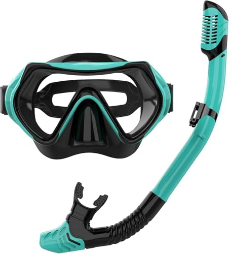 JRing Schnorchelset Erwachsene, Taucherbrille und Dry Schnorcheln Set Anti-Leck & Anti-Fog Schwimmbrille Schnorchelmaske Tauchmaske für Herren und Damen | 180 Grad gehärtetes Glas, Anti-Beschlag-Brille, Dry Top Schnorchel zum Schwimmen, Tauchmaske für Männer und Frauen, 2 Sets