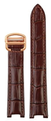 DKWOIS Rindslederarmband konkav 18 * 10mm 20 * 12mm braun schwarz Kalbsleder Armband Faltschließe kompatibel mit Cartier PASHA W3108 Uhrenarmband(Brown-rose gold,20mm-12mm)