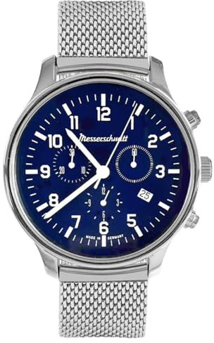 Messerschmitt Herrenuhr ME42CH-M – Eleganz & Präzision - Kobaltblau lackiertes Zifferblatt in Kombination mit dem satinierten Edelstahlgehäuse - Ø 42 mm – Milanaisearmband – Made in Germany
