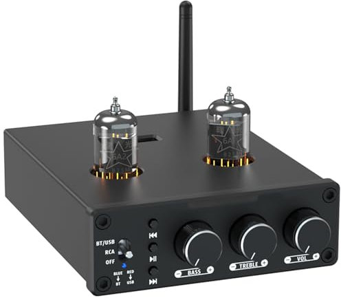 THYXGS Tube Headphone Amplifier, W/2 * 6A2 Bile Tube, LED Indicator, HiFi Sound Quality, Independent High and Low Bass Adjustment Knobs, Support Multiple Audio Devices