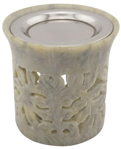 Räucherstövchen Blume aus Speckstein – H 9cm – mit Edelstahlsieb & Metallscheibe – Ideal für Weihrauch & Kräuter