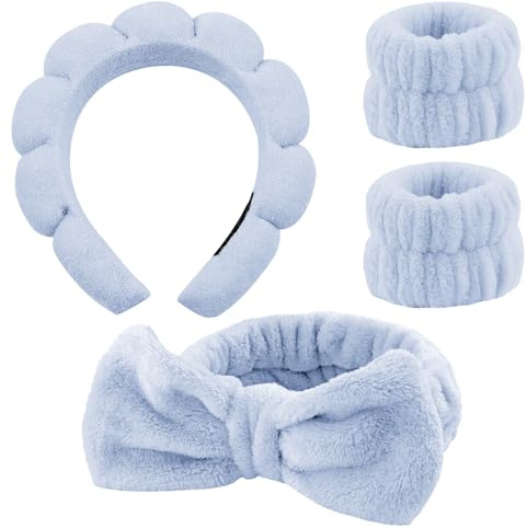 4 stycken hårband, kosmetika, spa pannband för hudvård, smink, handled tvättband för kvinnor, flickor, yoga, sport, dusch, sminkborttagning