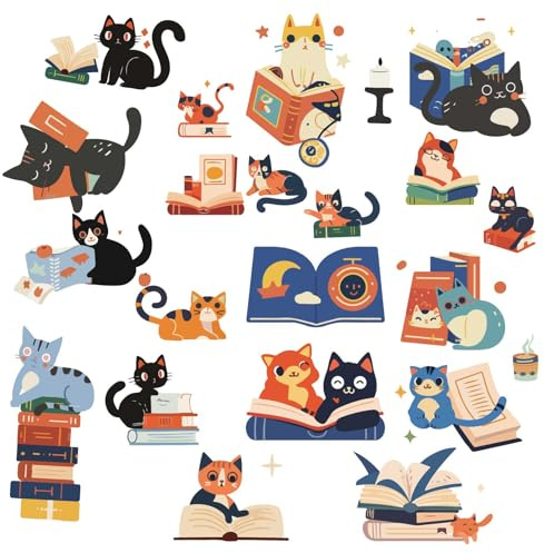 CRASPIRE 8 Sheets 8 Styles Boho Book Window Clings Black Cats Window Stickers Self Adhesive PVC Waterproof Removable Window Decor Glass Decals to Prevent Birds Strikes for Sliding Doors Home Decor