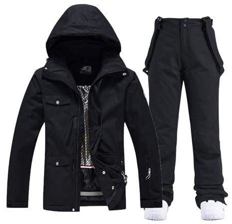 YJFEDCC Outdoor-Skianzug-Sets, Herren Und Damen Snowboard Und Snowboardbekleidung Und -Hosen, Winter Winddicht Und Wasserdicht Warme Und Dicke Anzüge,Schwarz,S