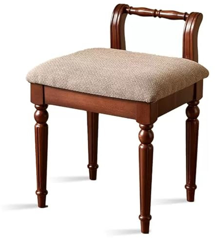 Sgabello da trucco vintage elegante imbottito con gambe in legno massello, elegante sedile da toilette per donne, supporta fino a 108,9 kg (colore: con schienale dimensioni: gamba in noce)