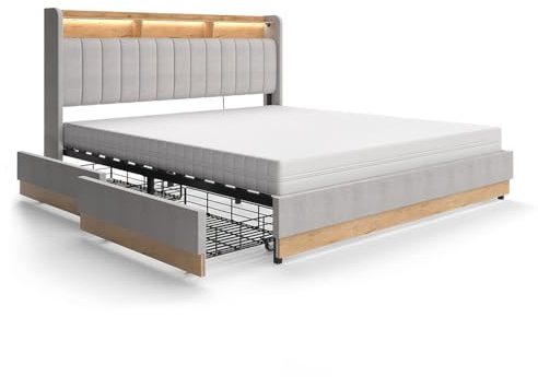 VitaliSpa Polsterbett Nura, Grau, 180x200 cm | mit Matratze, mit USB-Ladeanschluss, LED-Beleuchtung und Fernbedienung