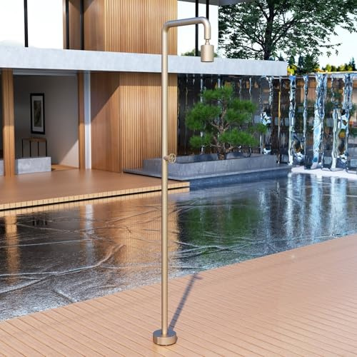 NOLUXA IMEX Utomhuspooldusch i stål S.316 | Utomhusdusch med 80 mm rörsprinkler, utomhusdusch för trädgård med kallt vatten, poolserie | mockfärg