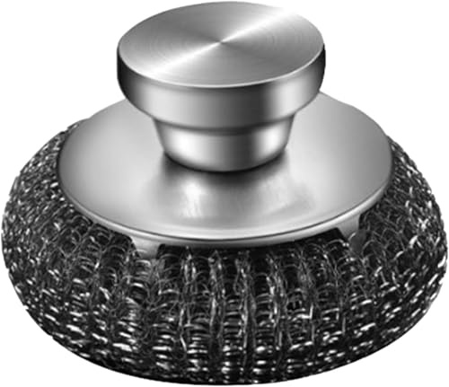 Stainless Steel Scrubber, 304 Stainless Steel Pot Brush, Portable Steel Wool Ball Long Handle Pot Brush, Steel Wool Scrubber (Short Brush)