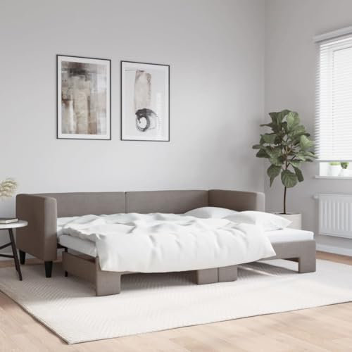 LAPOOH Tagesbett Ausziehbar Taupe 80x200 cm Stoff, Schlafsofa, Daybed, Bettsofa, Sofa Bed, Sofabett, Schlafcouch, Jugendbett, Bettgestell, Bettcouch - 3196576