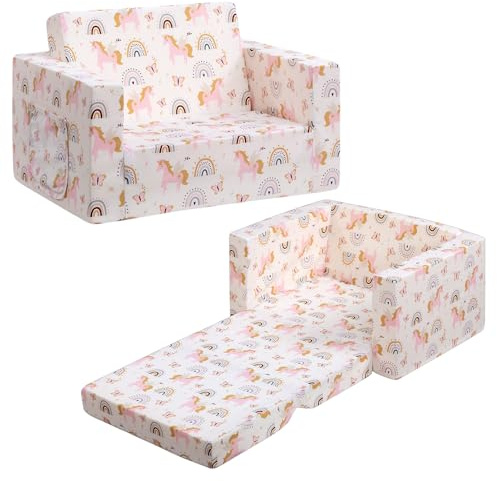 Canapé enfant BEJOY 2-en-1 convertible en chaise douce pour tout-petits, canapé convertible en chaise longue pour enfants, lit pour enfants, cadeau pour la fête des enfants et anniversaire pour filles