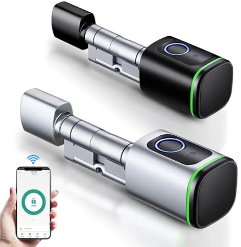 Xenocam Smart Electronic Door Lock Cylinder with Fingerprint, 2 Keys, IC Card, Smart Life/Tuya App Control, Bluetooth, Cylinder Lock 60-90mm (Black)