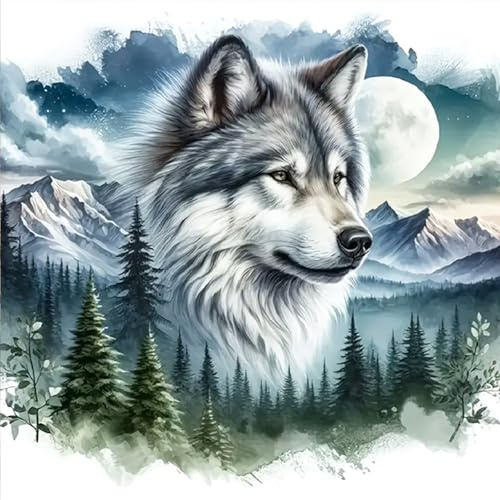 HEIBAGO 5D Diamond Painting Wolf, Tier Full Drill Diamant Painting Set Für Erwachsene, DIY Cross Embroidery Diamant Kunst Wald Diamond Art Bilder Für Home Dekor 30 * 30cm