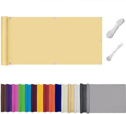 QSZTJJ Balcon Privacidad, Privacidad de Balcón y Pantallas, 180g/㎡ PES,Protección UV,Impermeable,Malla de Ocultación para Jardín Exterior,Resistente al Viento,Incluye Bridas (1x5m,Beige)