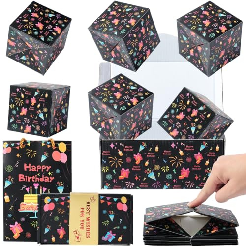 SOFPLATE Explosions Geburtstagsgeschenkbox Mit Tasche Geschenkbox Set Schwarz Faltbar Hüpfend DIY Kreative Überraschung 16 Stück Explosive Karten Für Valentinstag Mutter Vater Erntedankfest Feier Part