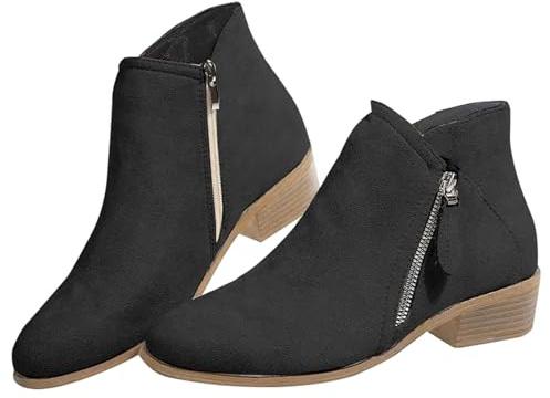 YANFJHV Bottines élégantes pour femme avec talon - Chaussures de marche antidérapantes avec fermeture éclair - Chaussures de travail confortables - Chaussures courtes - Couleur unie - Taille 36 à 43