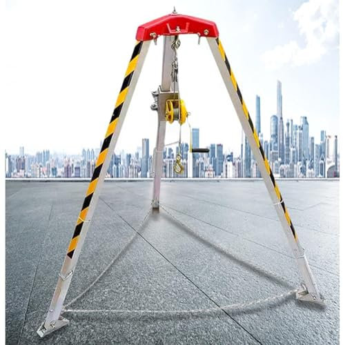 IEOWY Safety Rescue Tripod for Well Sewer, Confined Space Tripods Kit with Self-Locking Device Winch, 7' Max Height Adjustable Legs Lift Falling Protector Bracket(1800LBS Winch+Safe Belt)