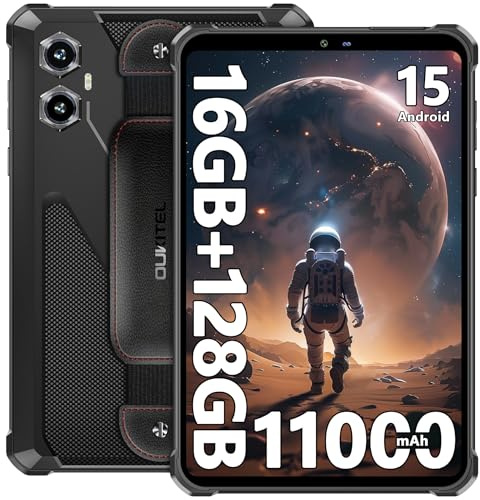 OUKITEL RT3 Plus Tablette Incassable Android 15, 11000mAh Tablette 8 Pouces, 16Go RAM + 128Go ROM/TF 1To Tablettes Tactile, 16MP Caméra Tablet Durcie, NFC/Dual SIM 4G/GPS/OTG - Noir