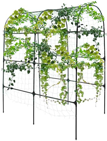 Große Gartenbogen für Kletterpflanzen Rankhilfe, Bogenförmiges Gemüseregal Höhe 230CM, Metall Klettergerüst, mit Ranknetz, für Kletterpflanzen, Rankhilfe Garten Gurke Tomaten