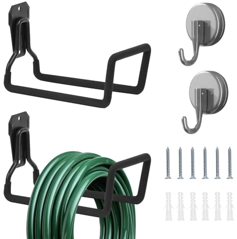 Byfoyif 2 Stück Schlauchhalter Wand mit 2 Stück Saugnapfhaken, Gartenschlauchhalter Metall Strapazierfähiger Schlauchhalter Wasserschlauchhalter Gartenschlauch Halterung für Garten, Garage oder Hof