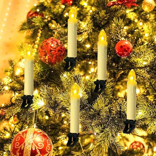TOTHDATE 10PCS Weihnachtsbaum Clip-on Kerzenlicht, LED Taper Kerzen Licht mit Fernbedienung Batterie Enthalten für Weihnachtsfeier Hochzeitsdekorationen